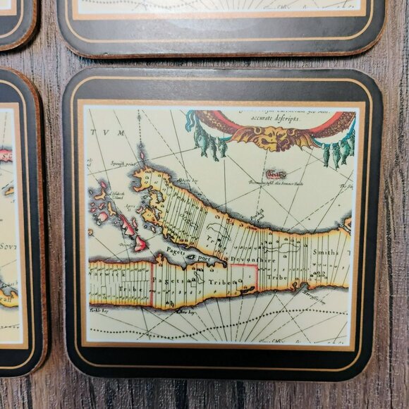 Vintage Pimpernel BERMUDA MAP, Boxed 6pc Square Drink Coasters Set, Cork Backed - Picture 4 of 6